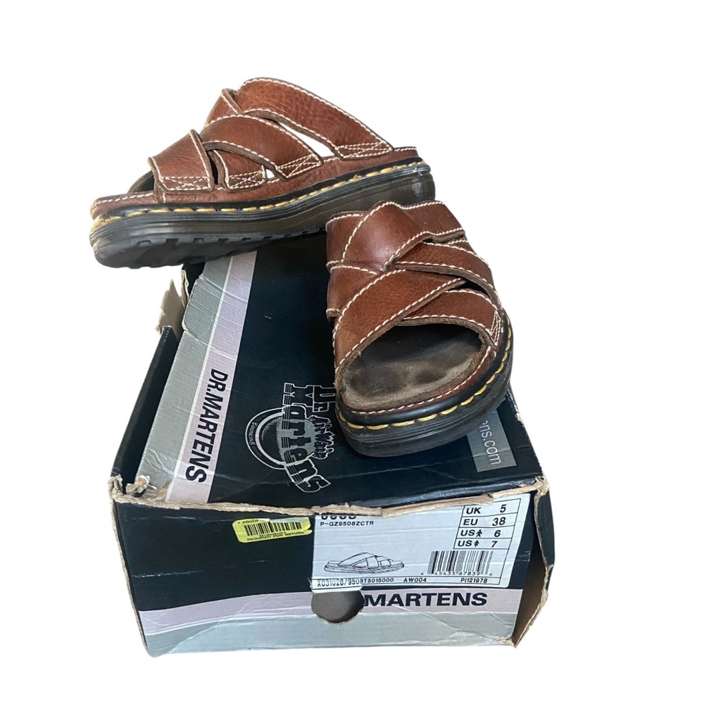 VTG Vintage Y2K Doc Dr. Martens Leather Stitch Sandals Slides 6 US 38 EU W/ Box